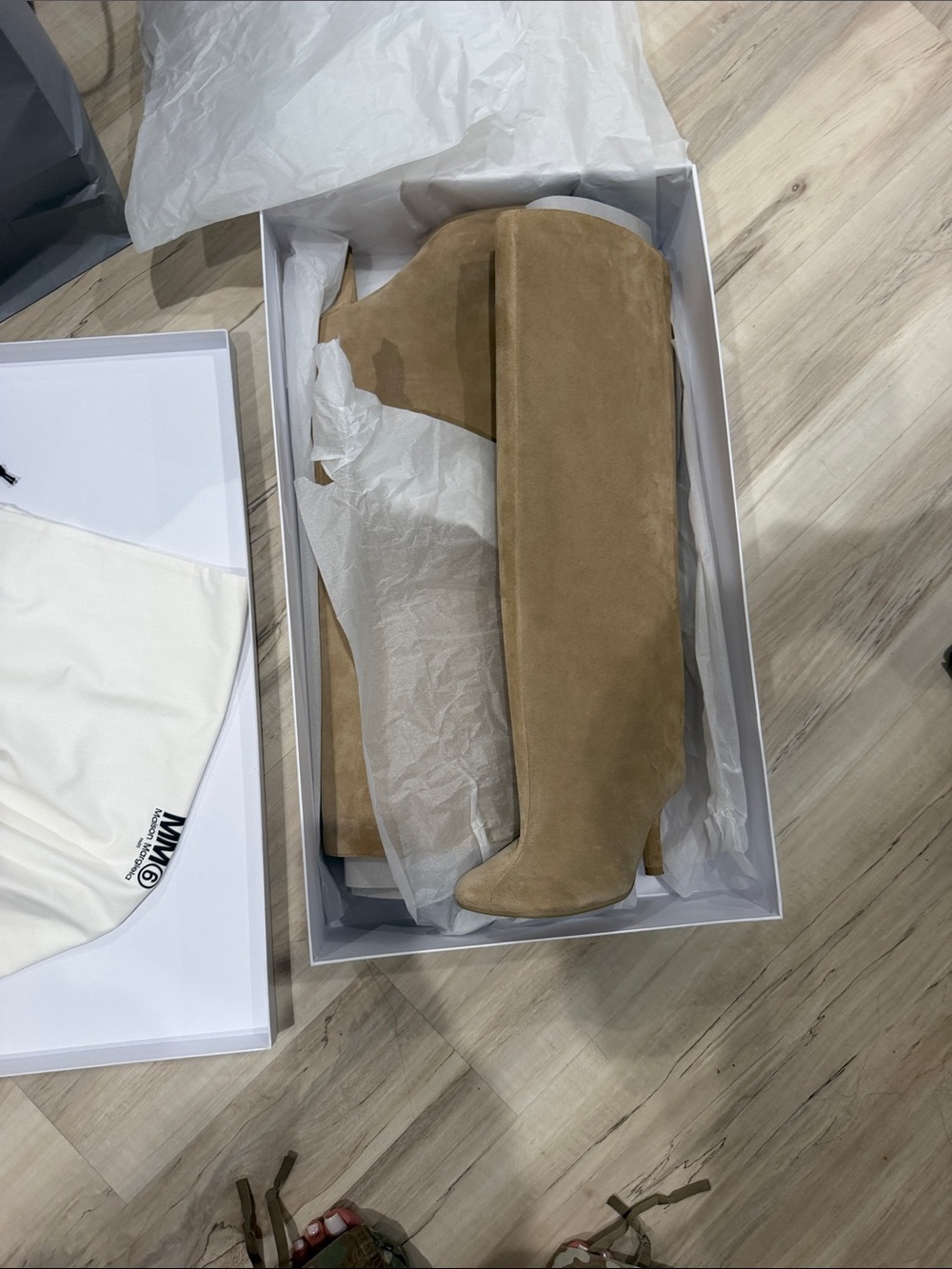 MM6 Maison Martin Margiela Tan Suede Knee-High Boots